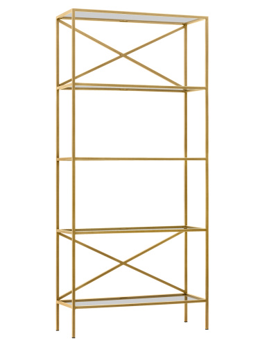 Стеллаж KARIN-800, золотой, прозрачное стекло, 80*30*175 фото 4