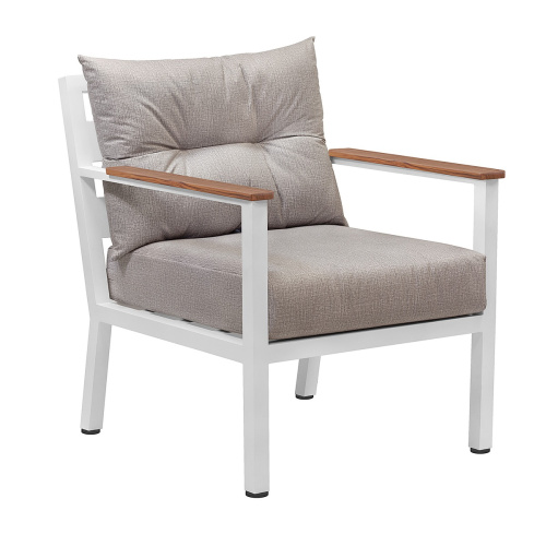 Кресло SANTORINI, белое, серая рогожка, тик фото 2