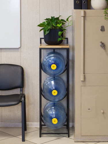 Подставка для 3 бутылок со столиком из дуба и с колесами, черная фото 2