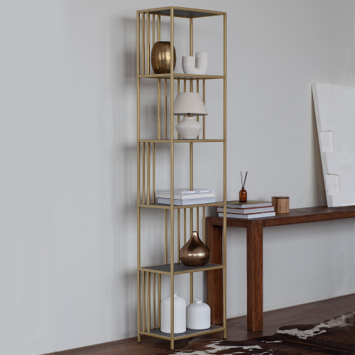 Стеллаж SOHO MINI, золотой, ЛДСП Бетон темный, 45*30*195 фото 2