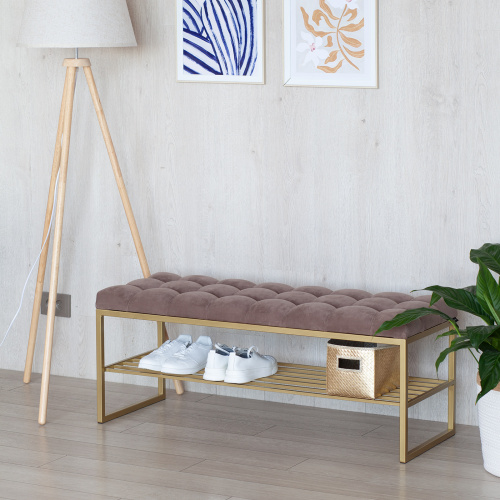 Банкетка RUBY, золотая, Mocco, каретная стяжка, 110*40*45 фото 2