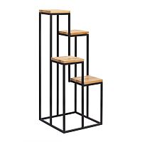 Столик подставка для цветов TORI, под 4 кашпо, черный, столешницы дуб