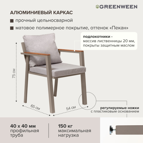 Набор садовый обеденный SANTORINI / 3 предмета: стол 70*70 и 2 стула / каркас алюминий цвет бежево-серый, серый текстиль фото 10