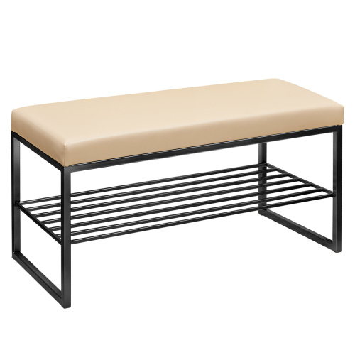 Банкетка RUBY MINI, черный, экокожа Light Beige, 85*40*45 фото 2