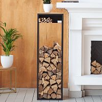 Дровница SOHO MAX с полкой, черная, столешница дерево, 40*30*136