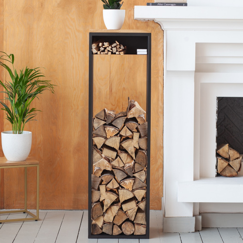 Дровница SOHO MAX с полкой, черная, столешница дерево, 40*30*136