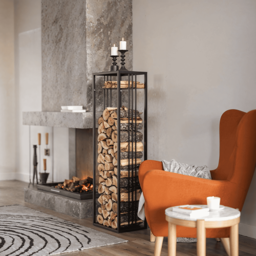 Дровница CAPRI с полкой, черная, столешница металл, 40*30*134 фото 2