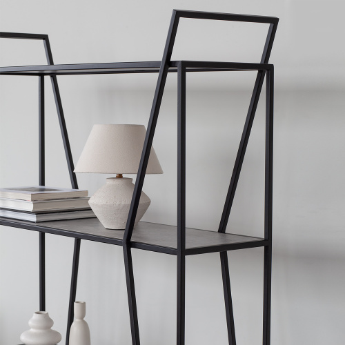 Стеллаж OSLO, черный, ЛДСП Бетон светлый, 100*33*171 фото 4