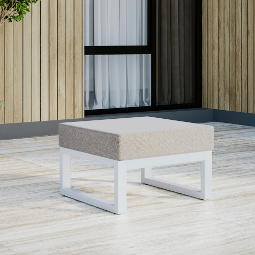 Пуф уличный CAPRI, алюминий белый, пепельно-коричневая рогожка