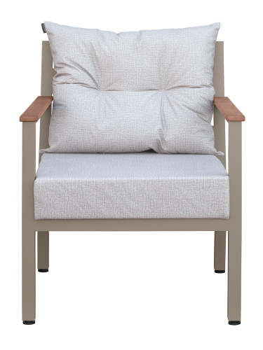 Кресло уличное SANTORINI, алюминий цвет PECAN, подушки рогожка BAHAMA ASH, дерево фото 2
